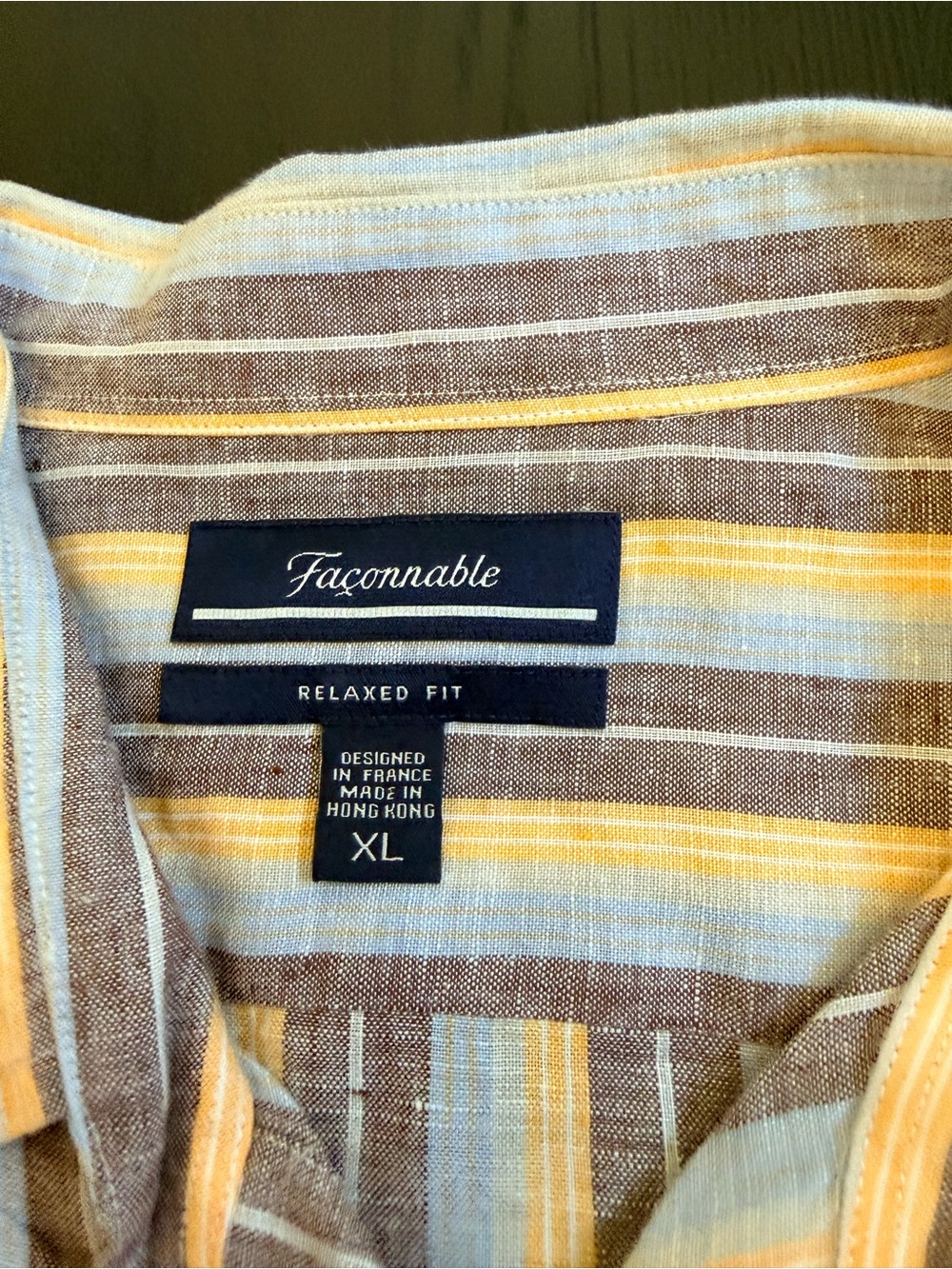 EUC Faconnable Striped Linen Button-Down in Yellow, Gray & Cream - Picture 2 of 7